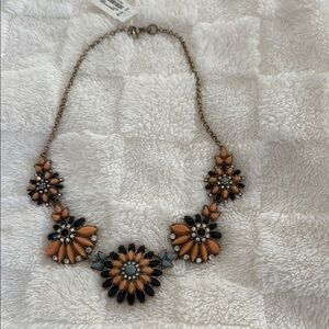 NWT J. Crew Orange, Black and Grey Floral Necklace
